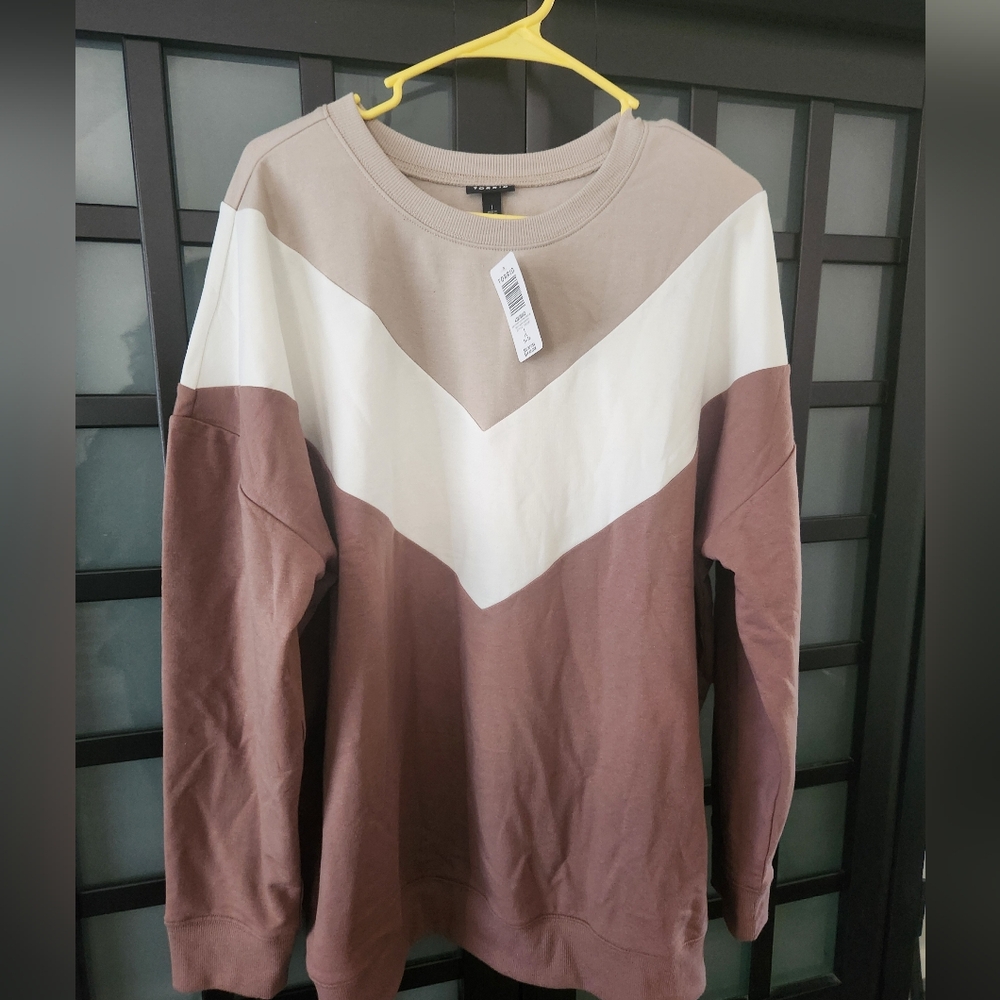 NWT Relaxed Fit Super Soft Fleece Chevron Colorblock Sweatshirt Size 1X